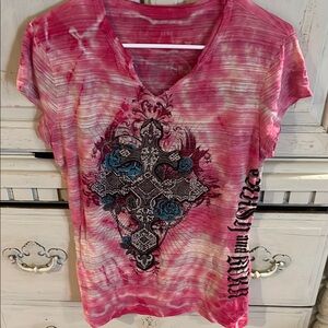 Pink Tie-Dye Graphic Women's Top